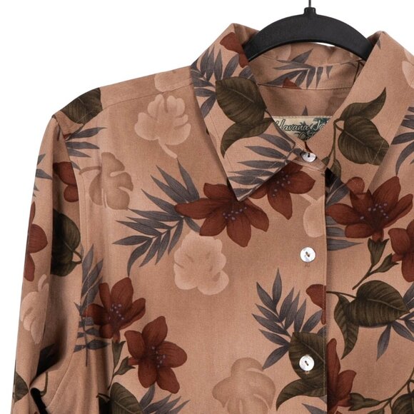Havana Jacks Cafe Floral Button Up Shirt PXL Womens Beige Tropical Floral Napped - Picture 2 of 5